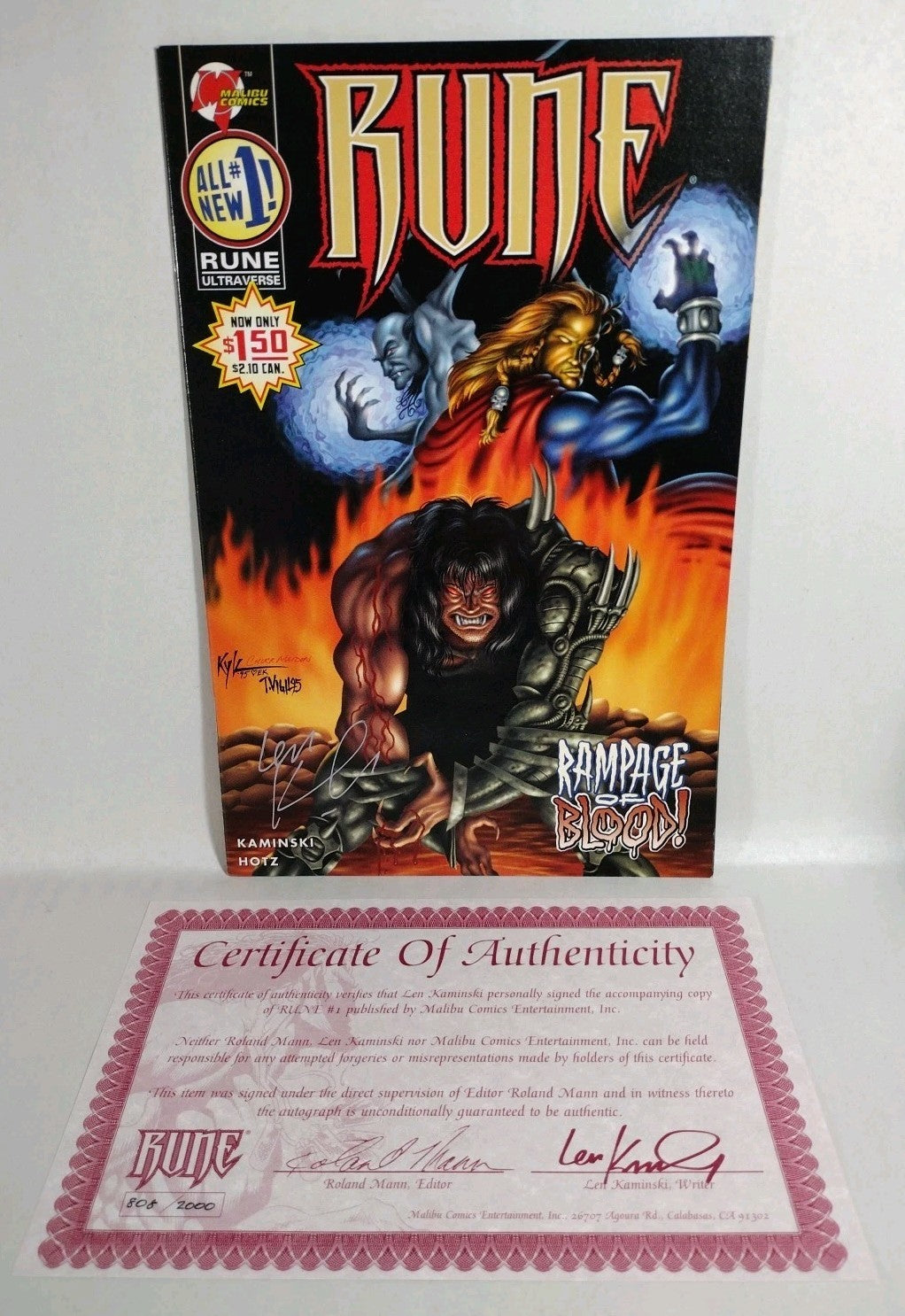 Rune #1 (1995) Vol 2 Malibu Comic Kyle Hotz Tim Vigil Signed Len Kaminski W COA