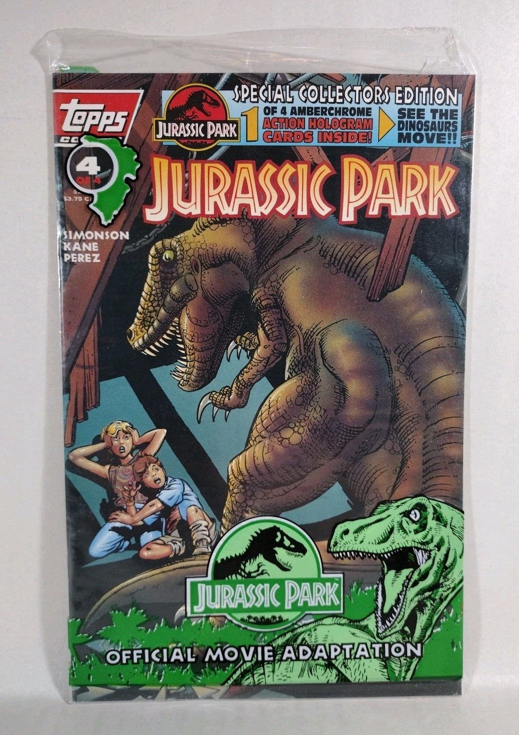 Jurassic Park (1993) Topps Comics Complete Movie Adaptation Set #1 2 3 4 W Cards