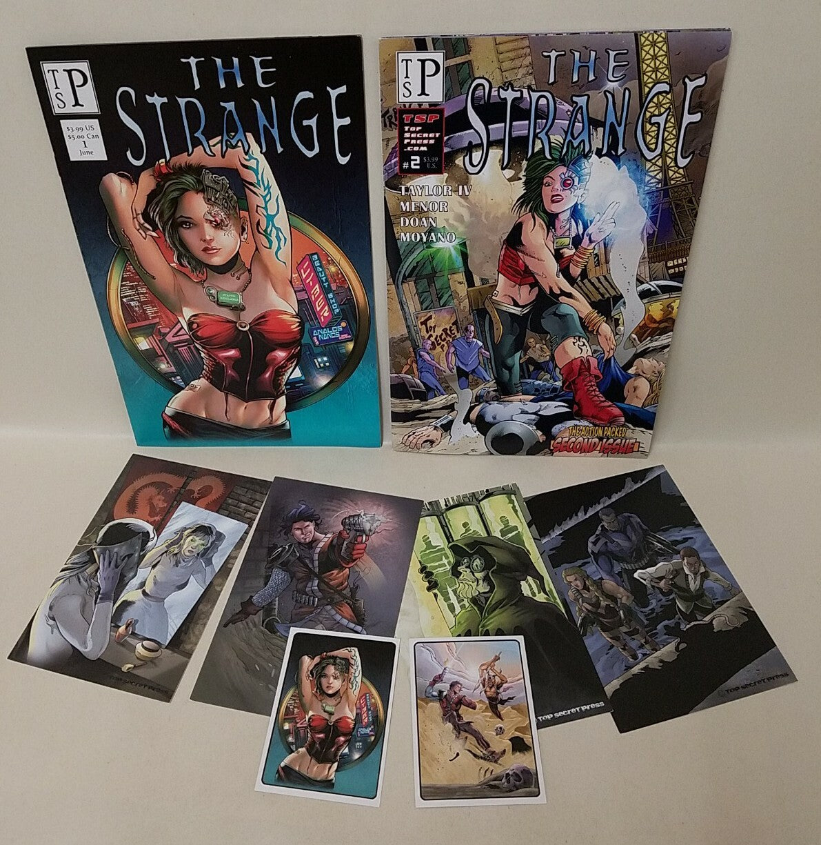 The Strange (2014) Top Secret Press Cyber Punk Comic Lot Set # 1 2 W Promo Cards
