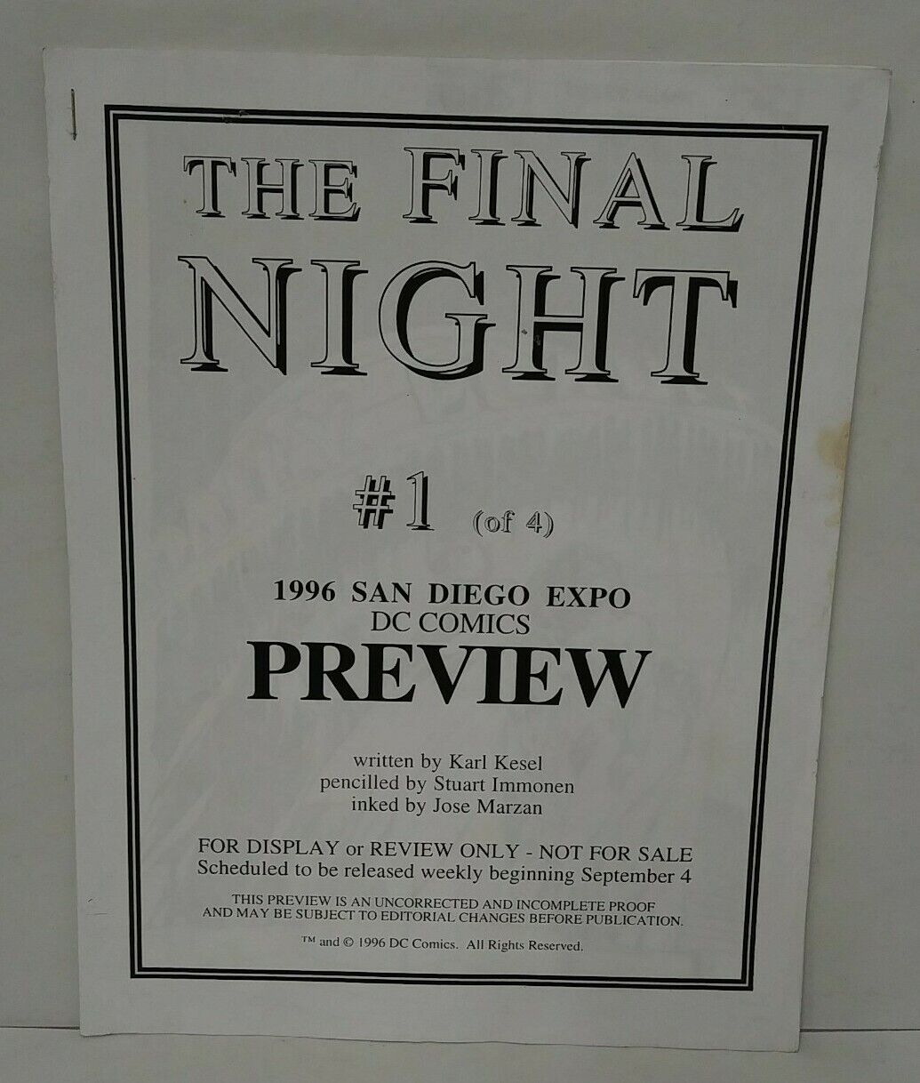 The Final Night (1996) San Diego Expo Preview DC Comics Stuart Immonen JLA Comic