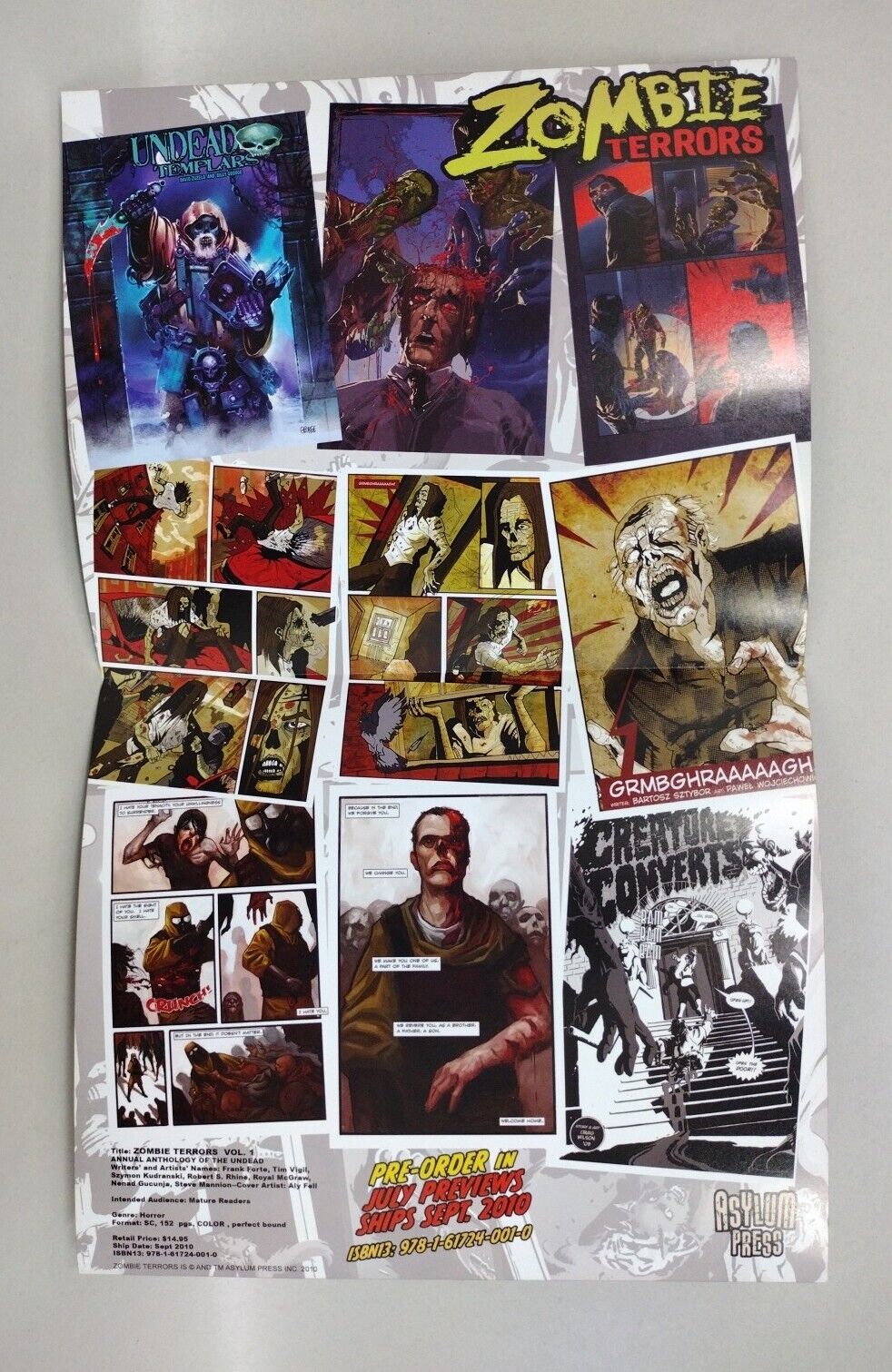 Zombie Terrors (2010) 14 X 8.5 Asylum Press Promotional Poster + Postcard Signed