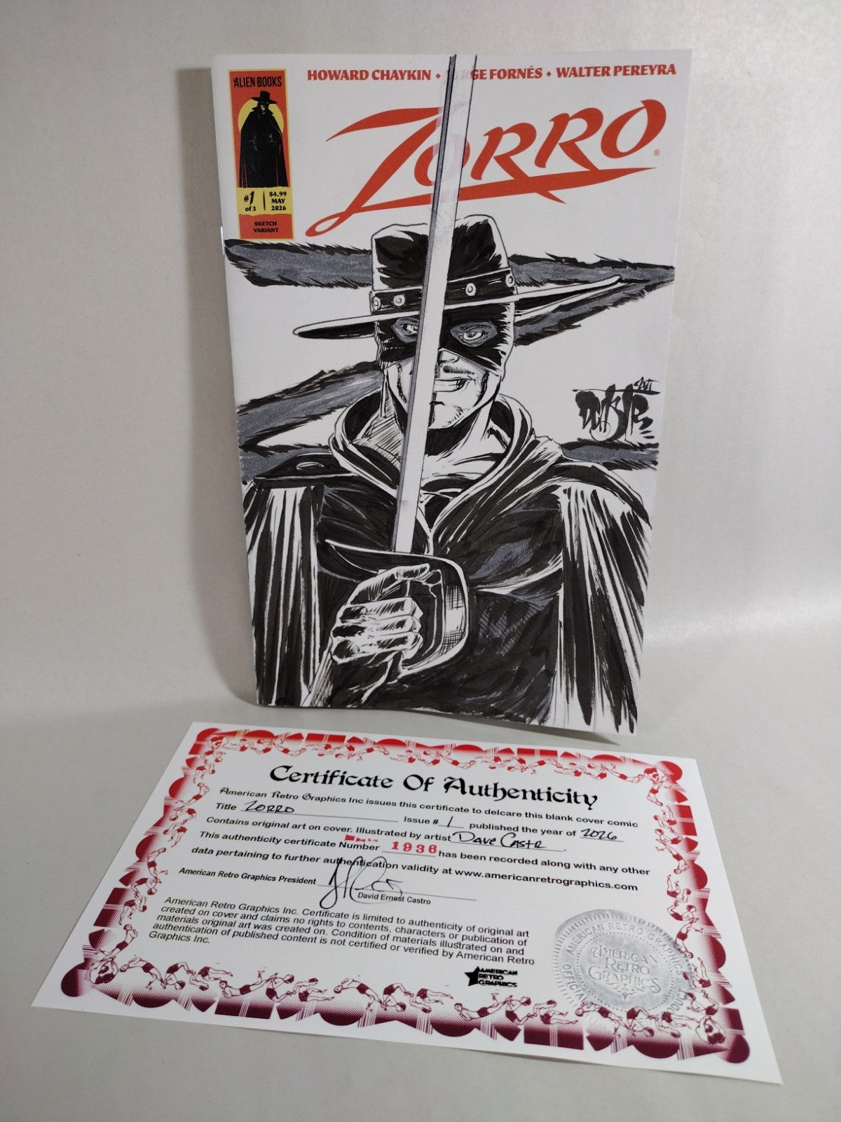 Zorro 1 (2026) Alien Books Sketch Variant Cover Comic W Original Dave Castr Art