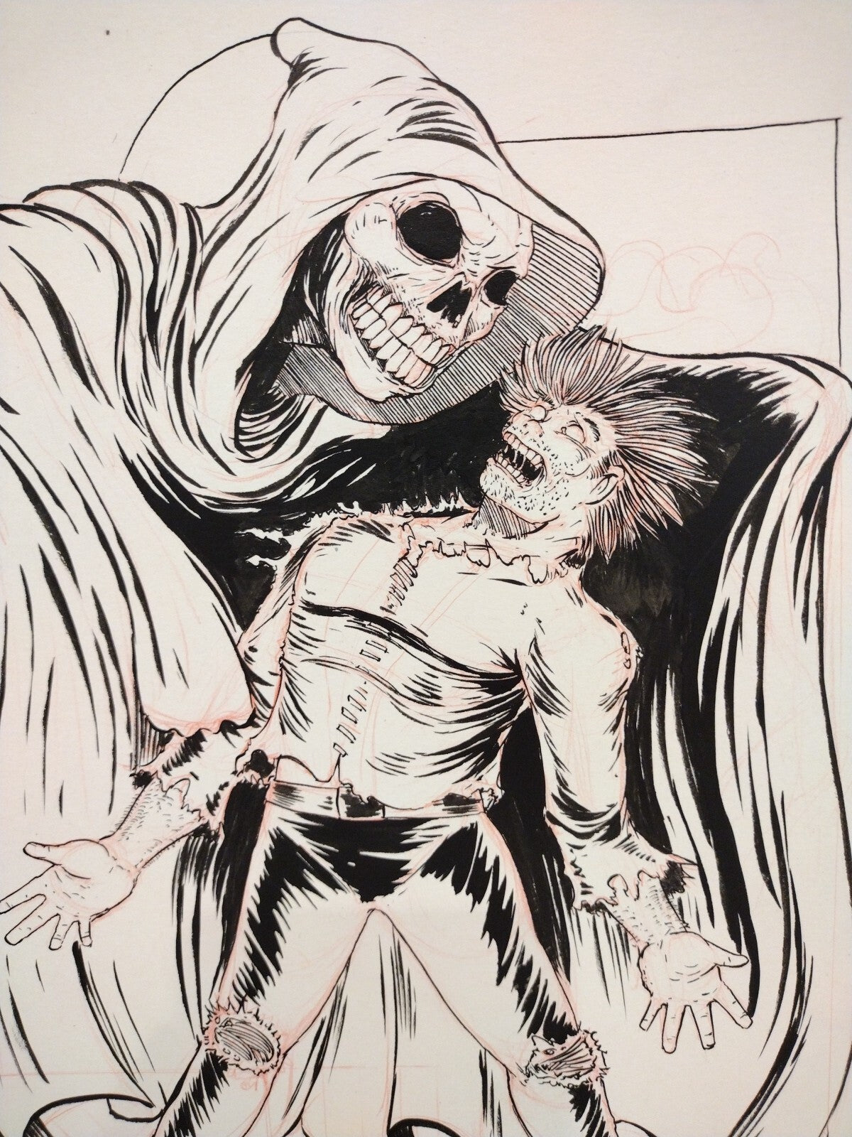 Death 9 x 12" Original (2018) Dave Castr Grimm Reaper Ink Illustration Art W COA