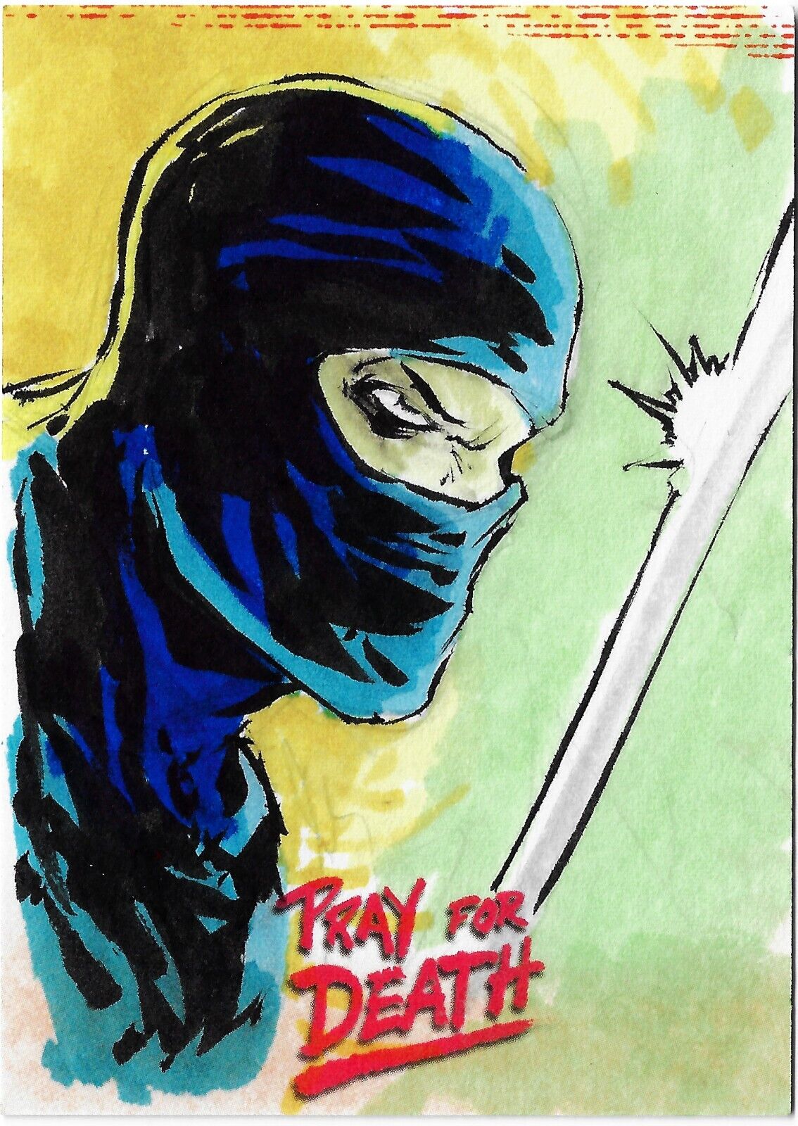 Pray For Death (2022) American Retro Graphics Sketch Card w Original DCastr Art