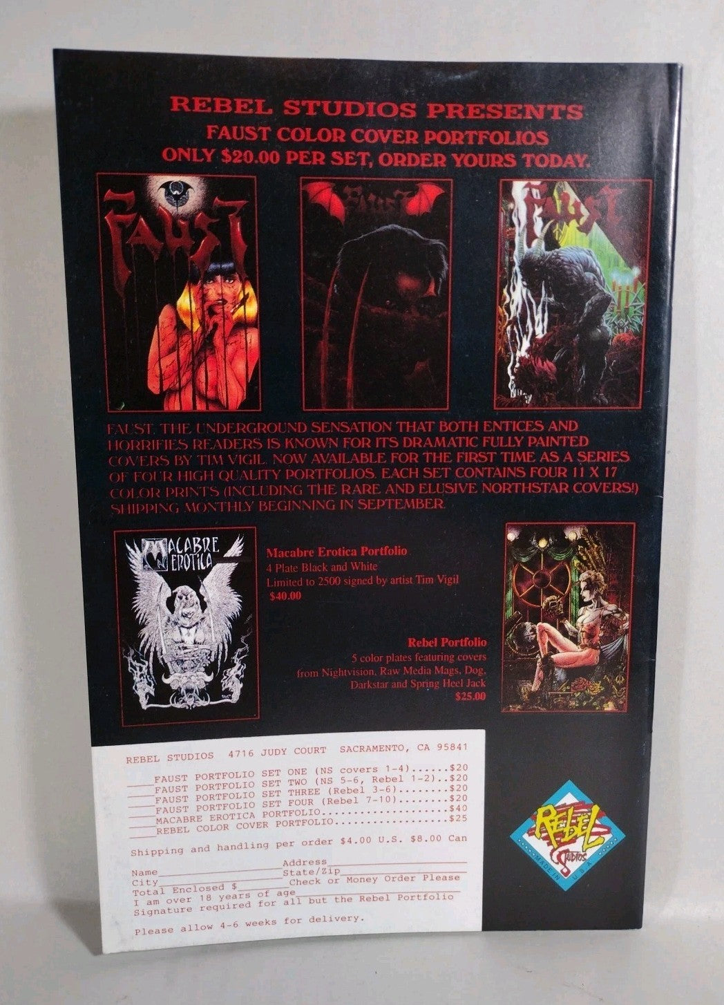 FAUST LOVE OF THE DAMNED Act 11 (1995) Rebel Studios Comic Vigil Quinn VF