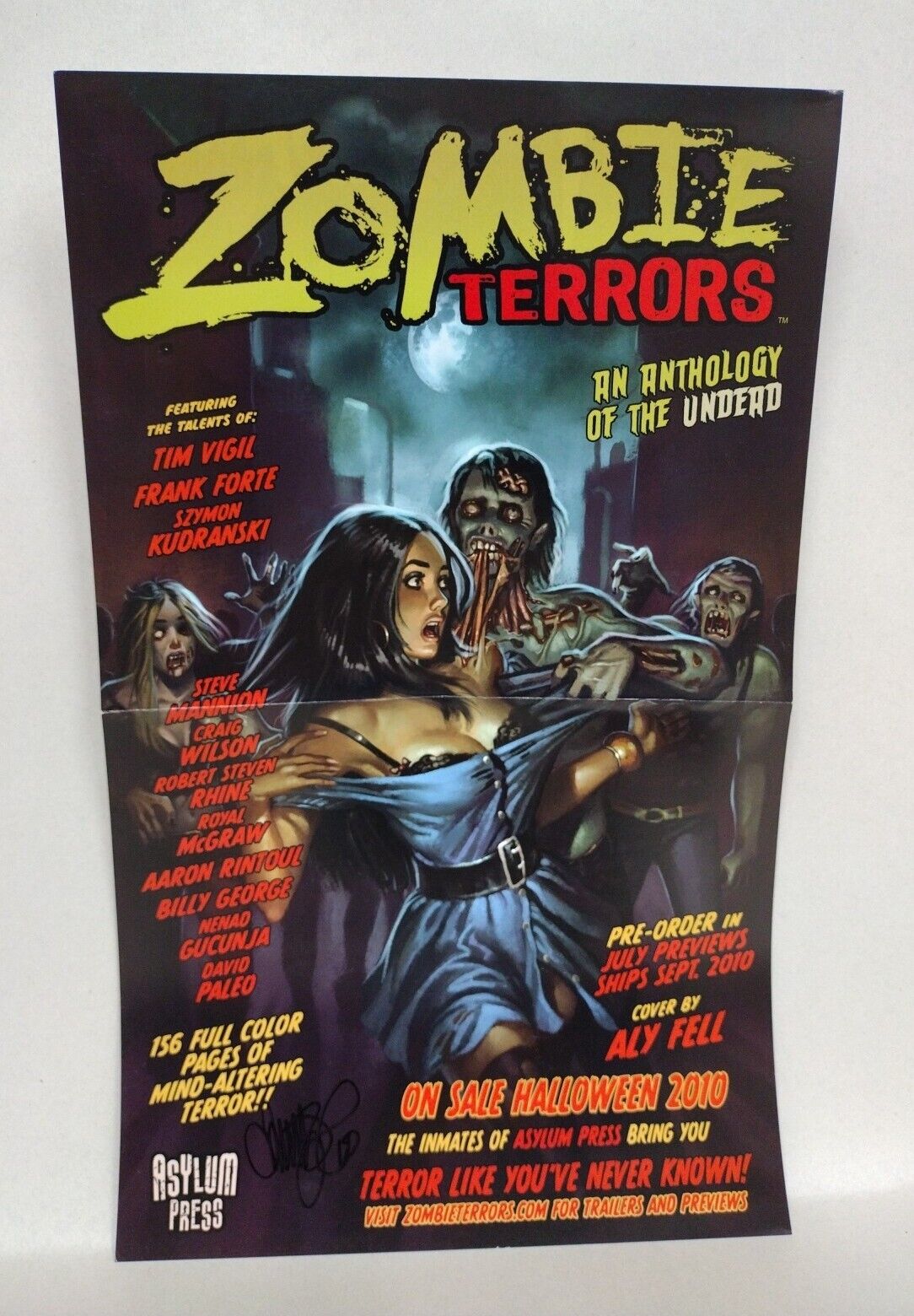 Zombie Terrors (2010) 14 X 8.5 Asylum Press Promotional Poster + Postcard Signed