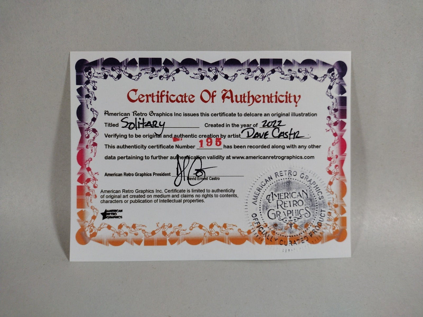 Solitary Original (2022) Dave Castr 8.5 X 11" Pencil & Ink Drawing W ARG COA 195