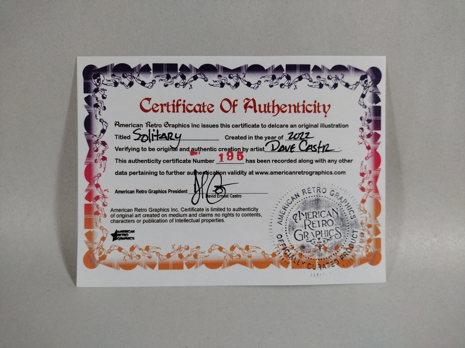 Solitary Original (2022) Dave Castr 8.5 X 11" Pencil & Ink Drawing W ARG COA 195