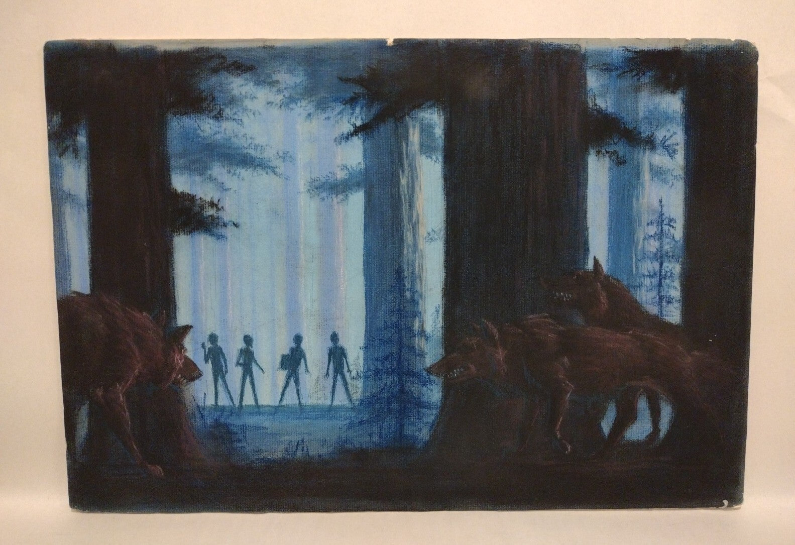 Original Doug Lefler (1984) Fantasy Oil Pastel Illustration Set Wolves Dragon 