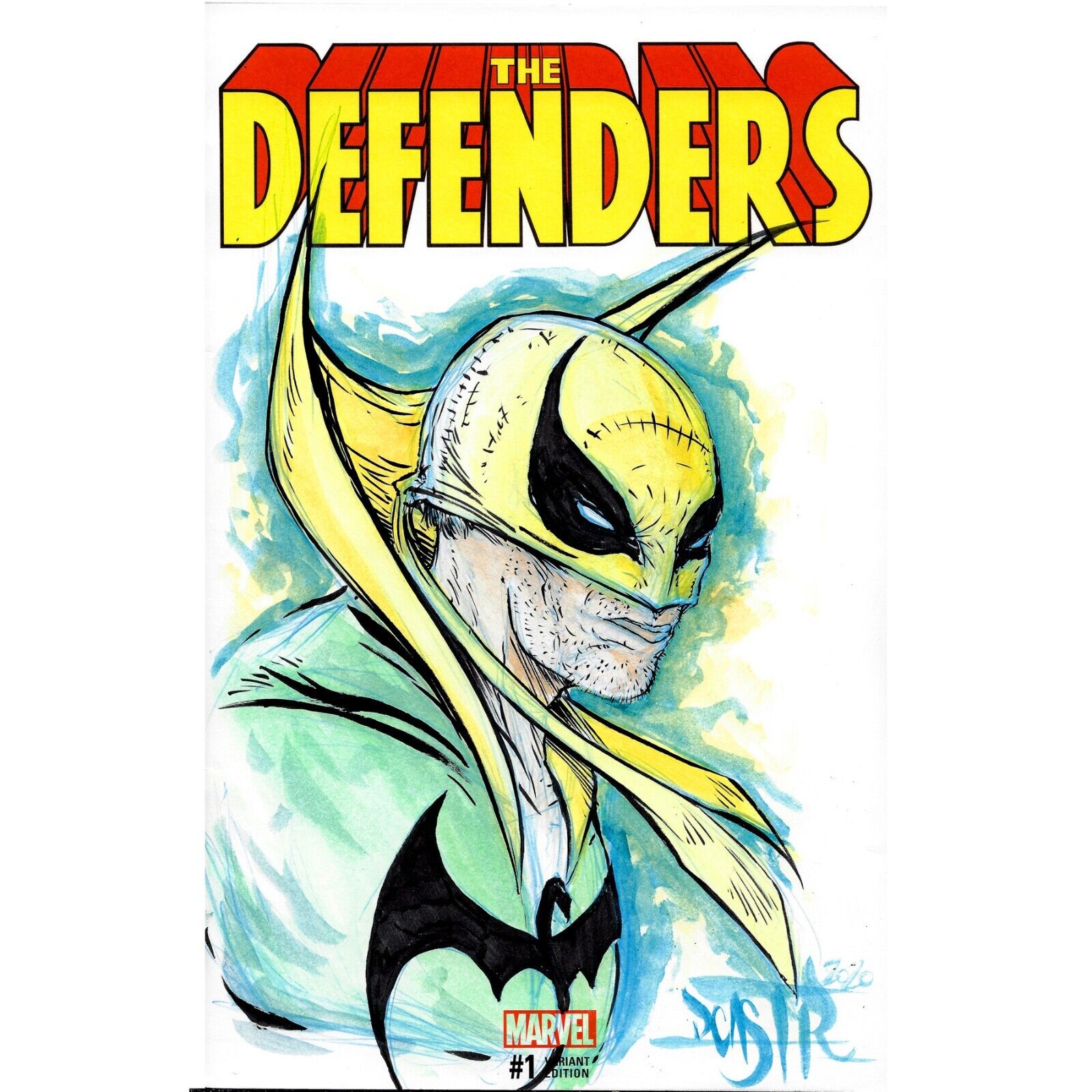 The Defenders #1, 2017 Blank Cover Comic Original Iron Fist Head/Bust DCastr Art