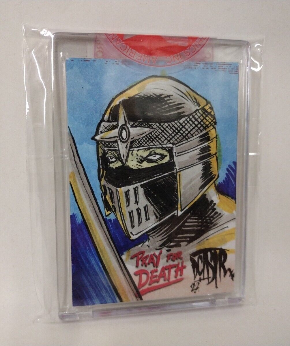 Pray For Death (2022) American Retro Graphics Sketch Card w Original DCastr Art