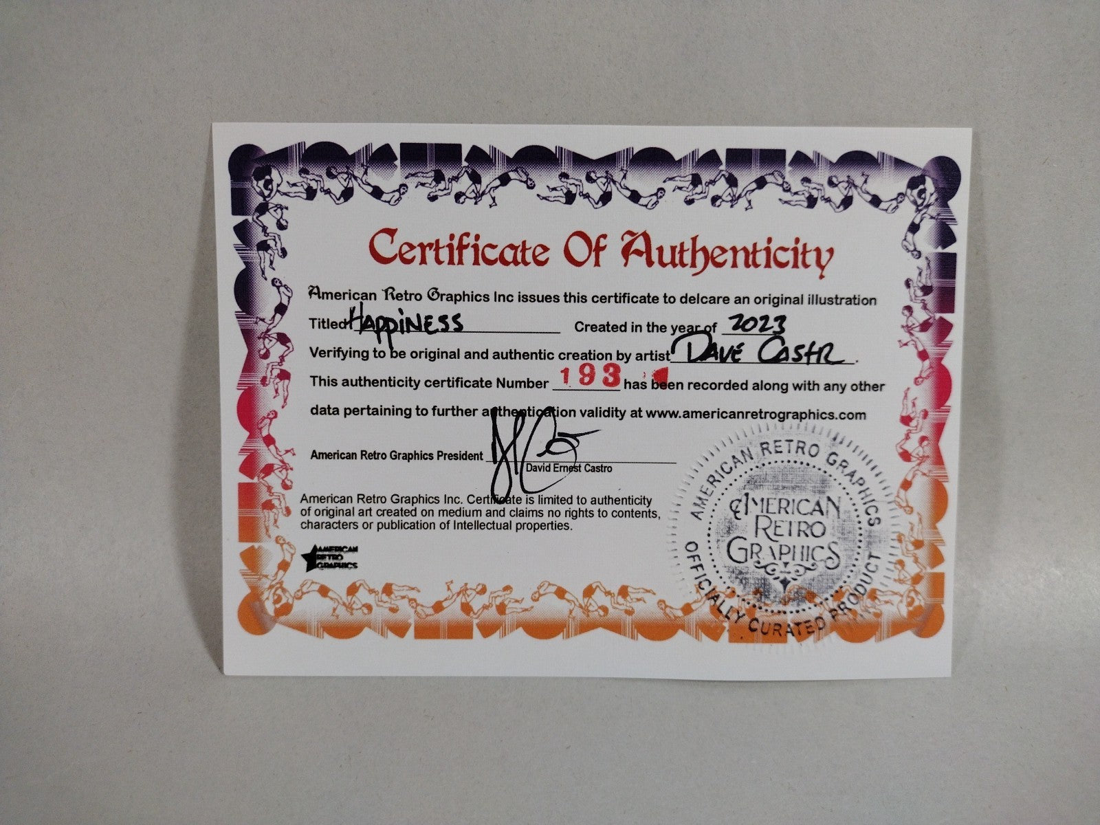 Happiness Original (2023) Dave Castr 8.5 X 11" Pencil Ink Drawing W ARG COA 193