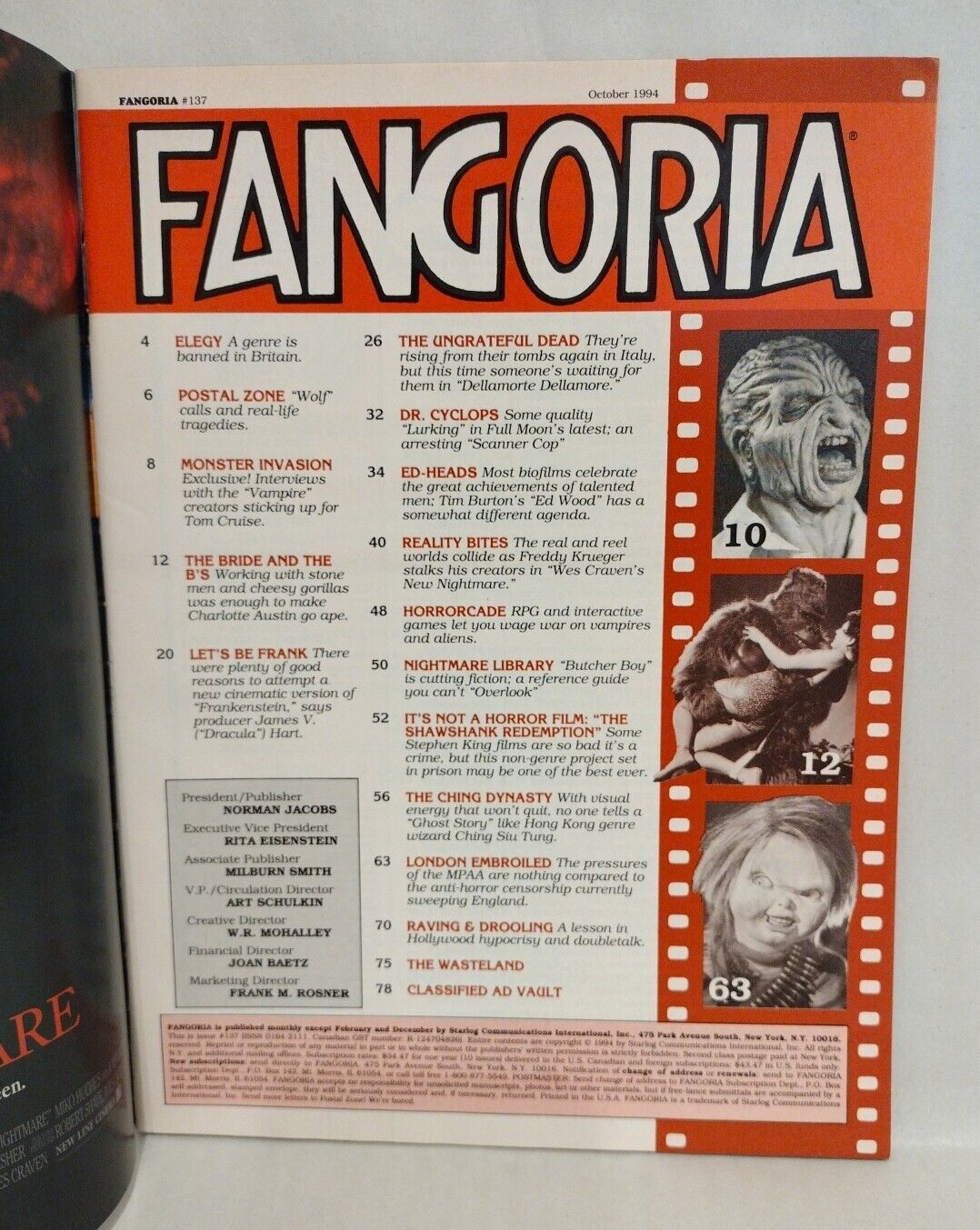 FANGORIA Magazine #137 (1994) New Nightmare Frankenstein Ed Wood Dellamorte 