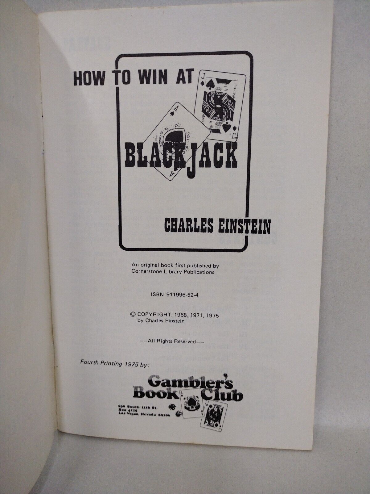 How To Win At Black Jack (1975) Gambler's Book Club SC Charles Einstein 