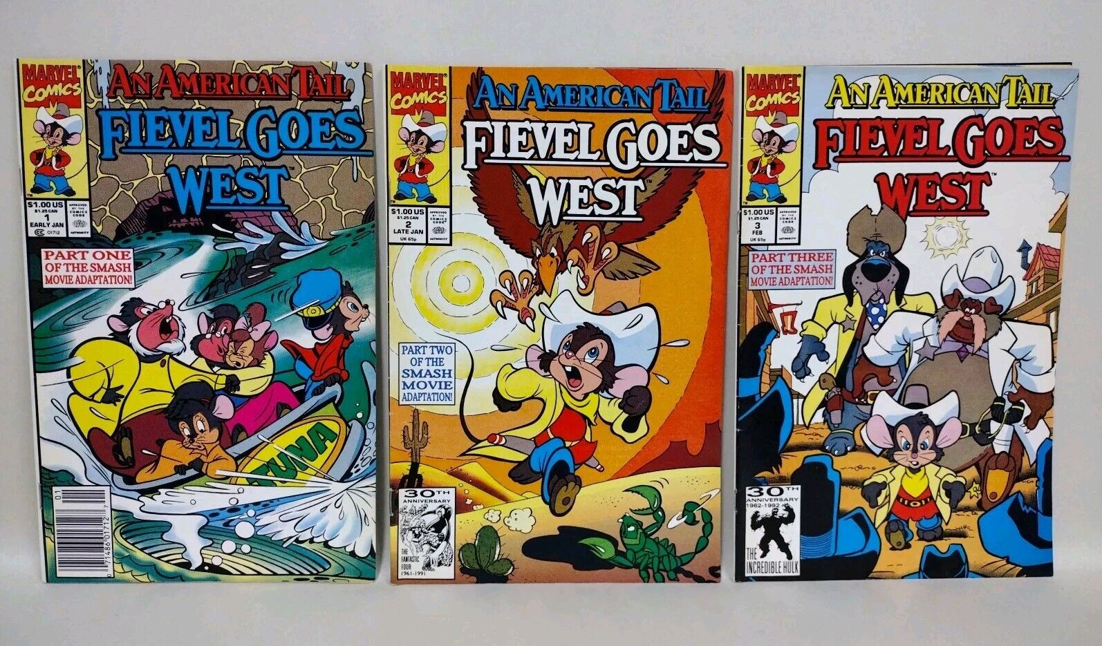 An American Tail Fievel Goes West (1992) Complete Marvel Comic Set #1 2 3 VF