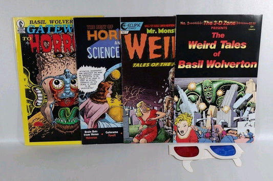 Basil Wolverton Comic Lot Of 4 Gateway To Horror Weird Tales 3-D Zone W Glasses