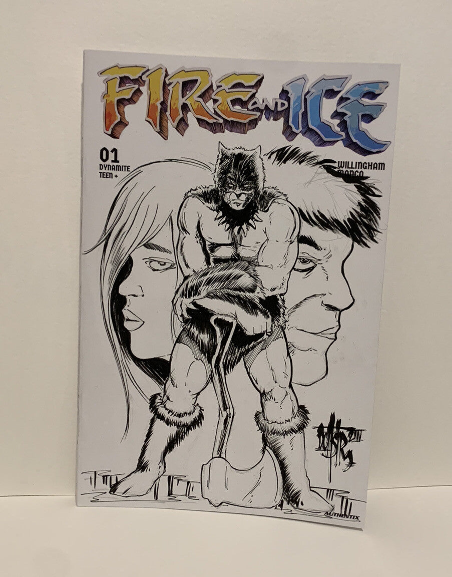 FIRE AND ICE #1 Blank Sketch Variant Cover Comic 2023 W Original Art Dave Castr