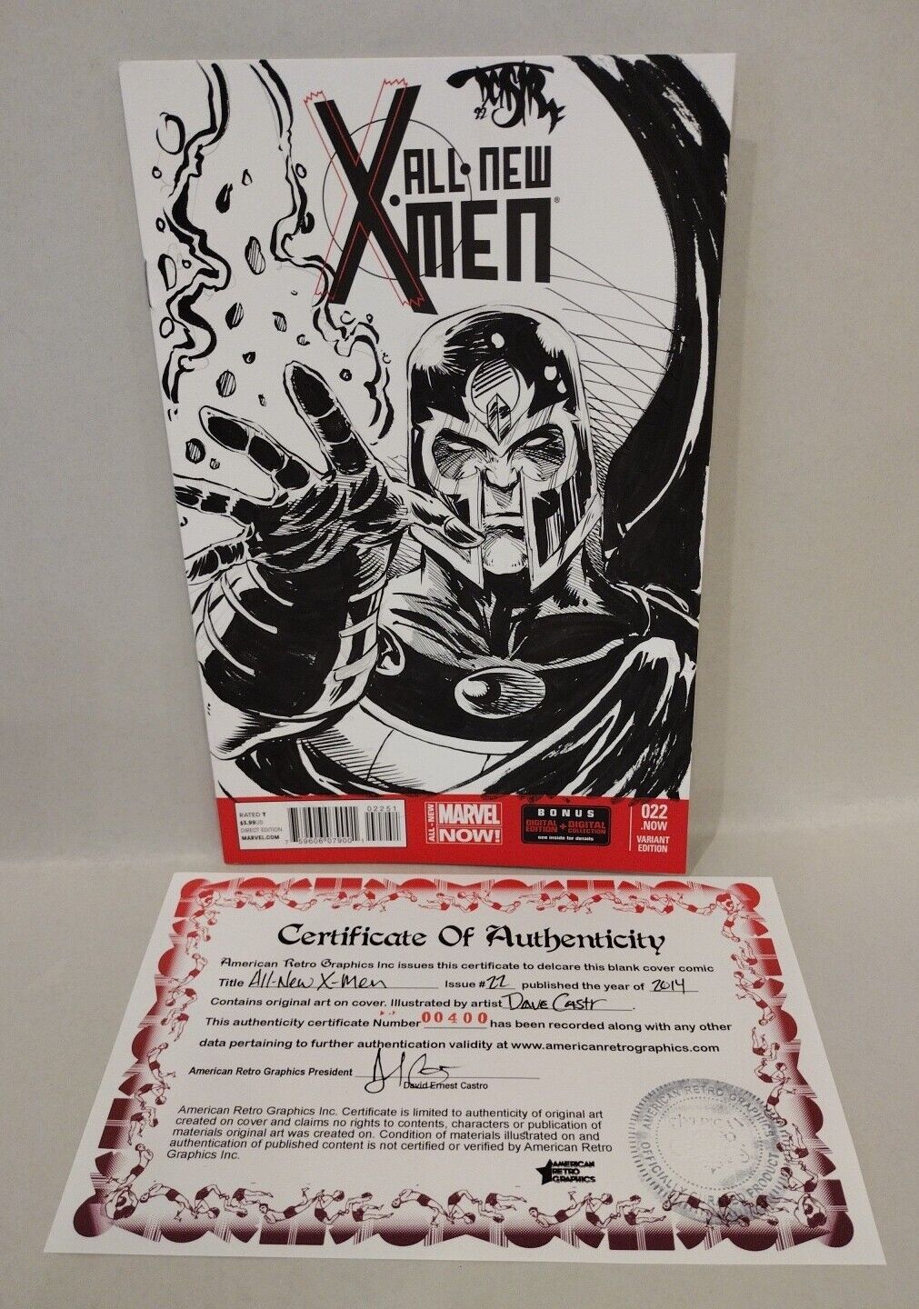 All New X-Men 22 (2014) Blank Cover Variant Comic W Original Magneto Art ARG COA