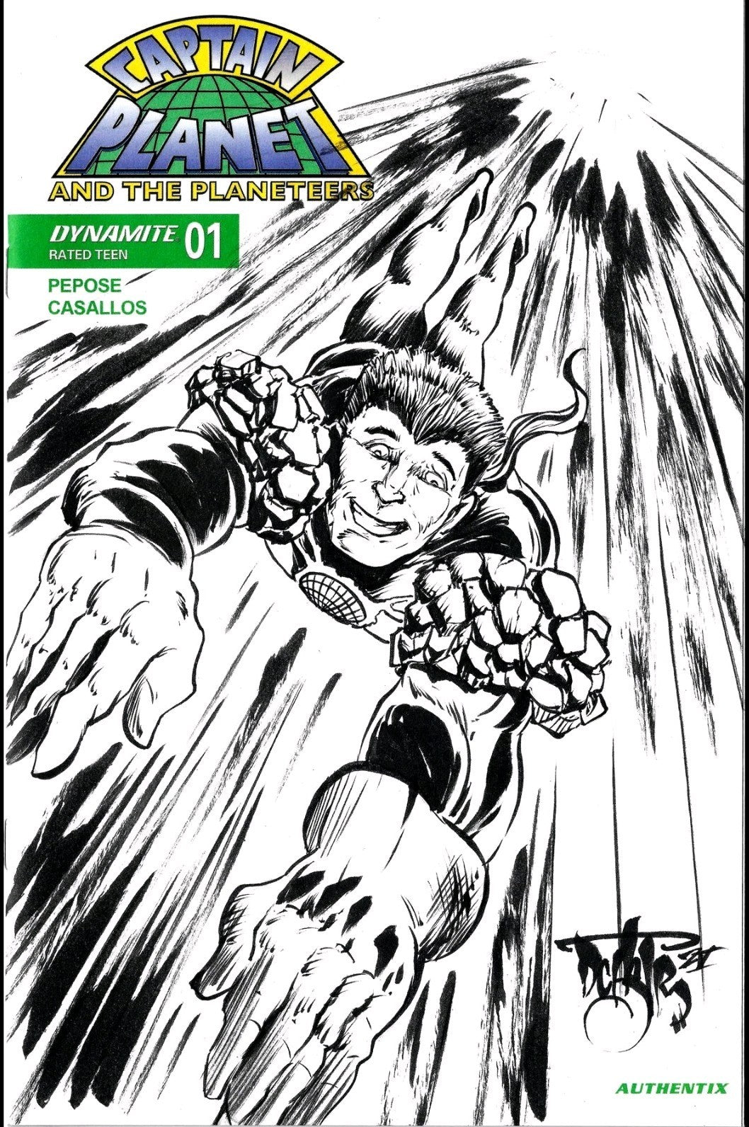 Captain Planet #1 (2025) Dynamite Comic Sketch Cover W Original Dave Castr Art