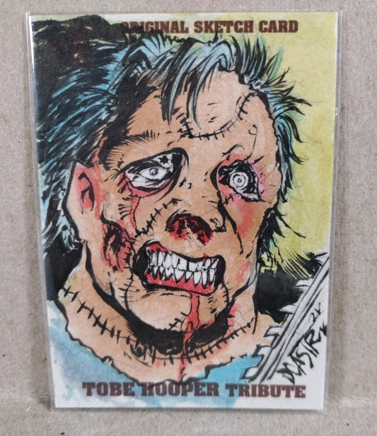 Tobe Hooper Tribute Sketch Card 2022 ARG W Original Dave Castr Leather Face Art