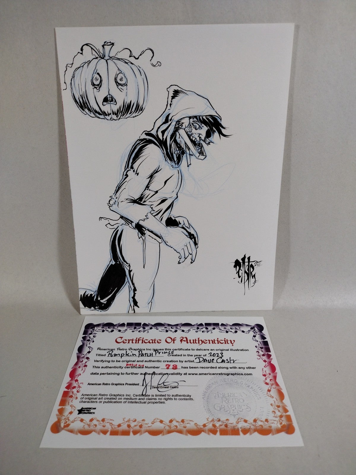 Pumpkin Patch Prince (2023) Original 8 X 6" Dave Castr Horror Illustration W COA