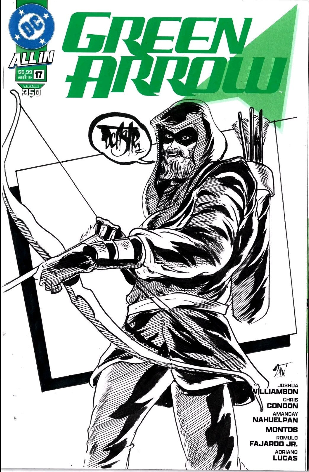 Green Arrow #17 (2024) DC Comic Sketch Variant Cover W Original Dave Castr Art