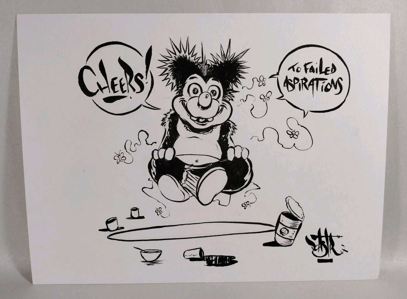 Cheers 9x 12" Original Dave Castr Cartoon Bear Inked Comic Art  W ARG COA #56