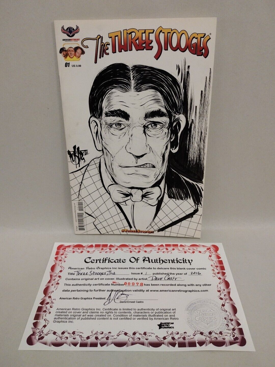 The Three Stooges #1 (2016) Sketch Cover Variant W Original Dave Castr Shemp Art