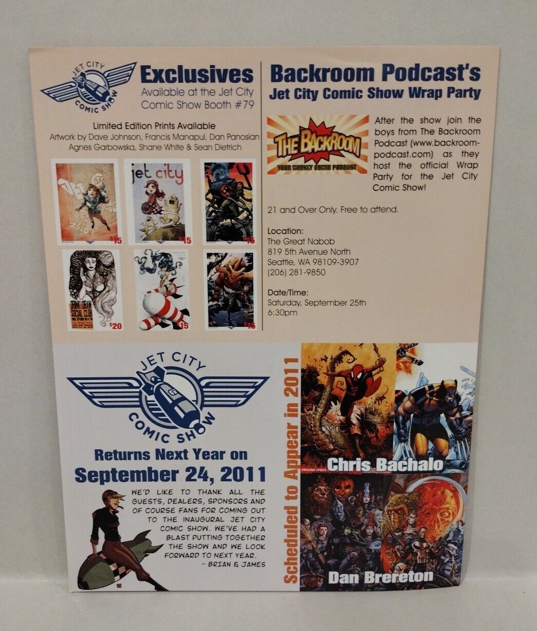 Jet City Comic Show 2010 Program Signed Tim Vigil Dan Panosian Cover Art