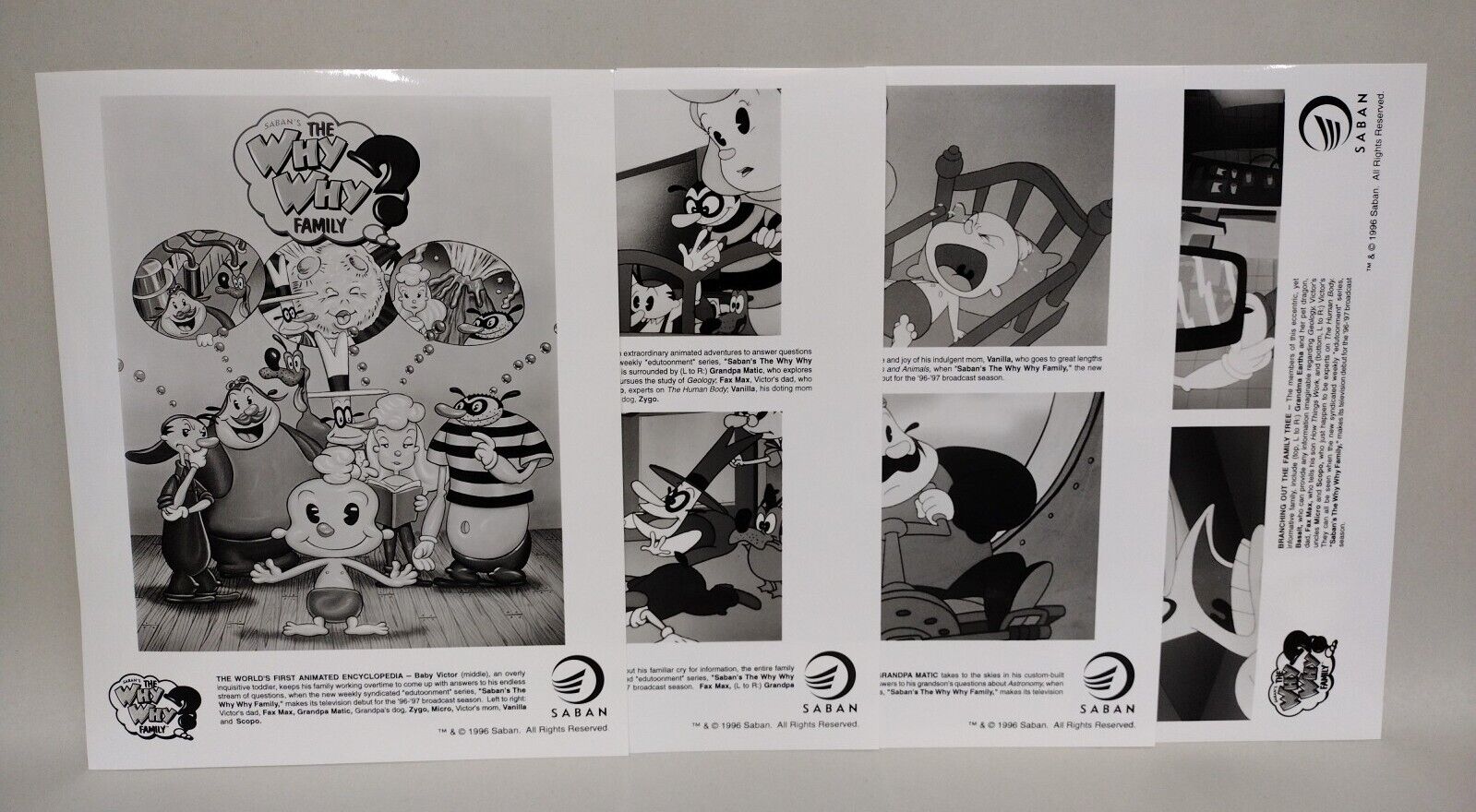 Saban's The Why Why Family (1996) 8 X 10 BW Glossy Photo Print Set Lot Of 4