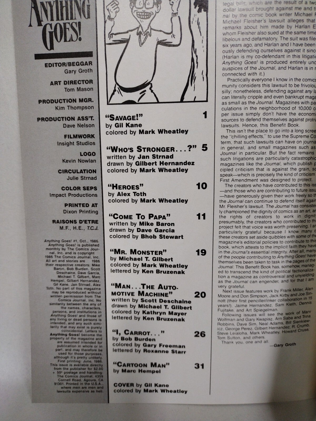 Anything Goes 1 (1986) Comic Journal Bob Burden Flaming Carrot Michael T Gilbert