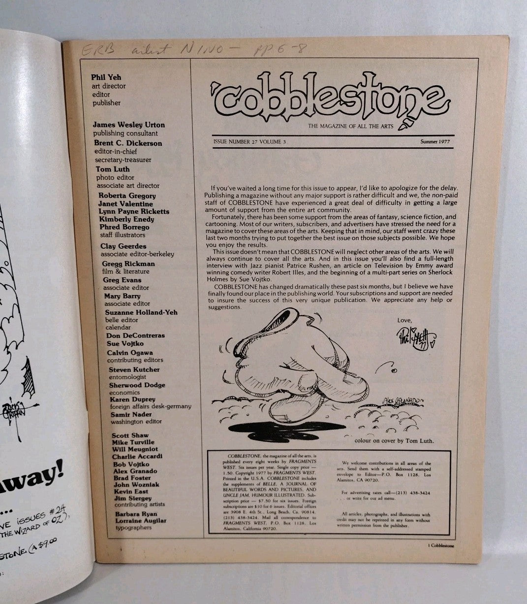 Cobblestone #27 (1977) Magazine Of All The Arts W Alex Nino Print Bruce Berry FN