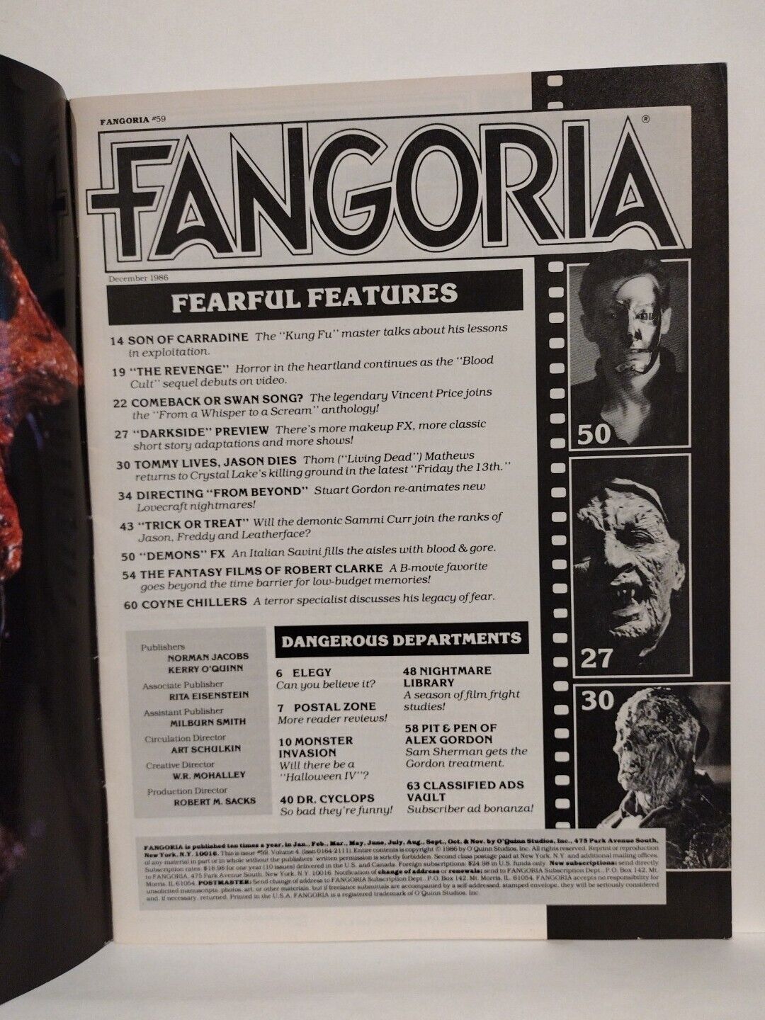 Fangoria Magazine #59 (1986) Starlog Demons From Beyond The Fly Tales Darkside