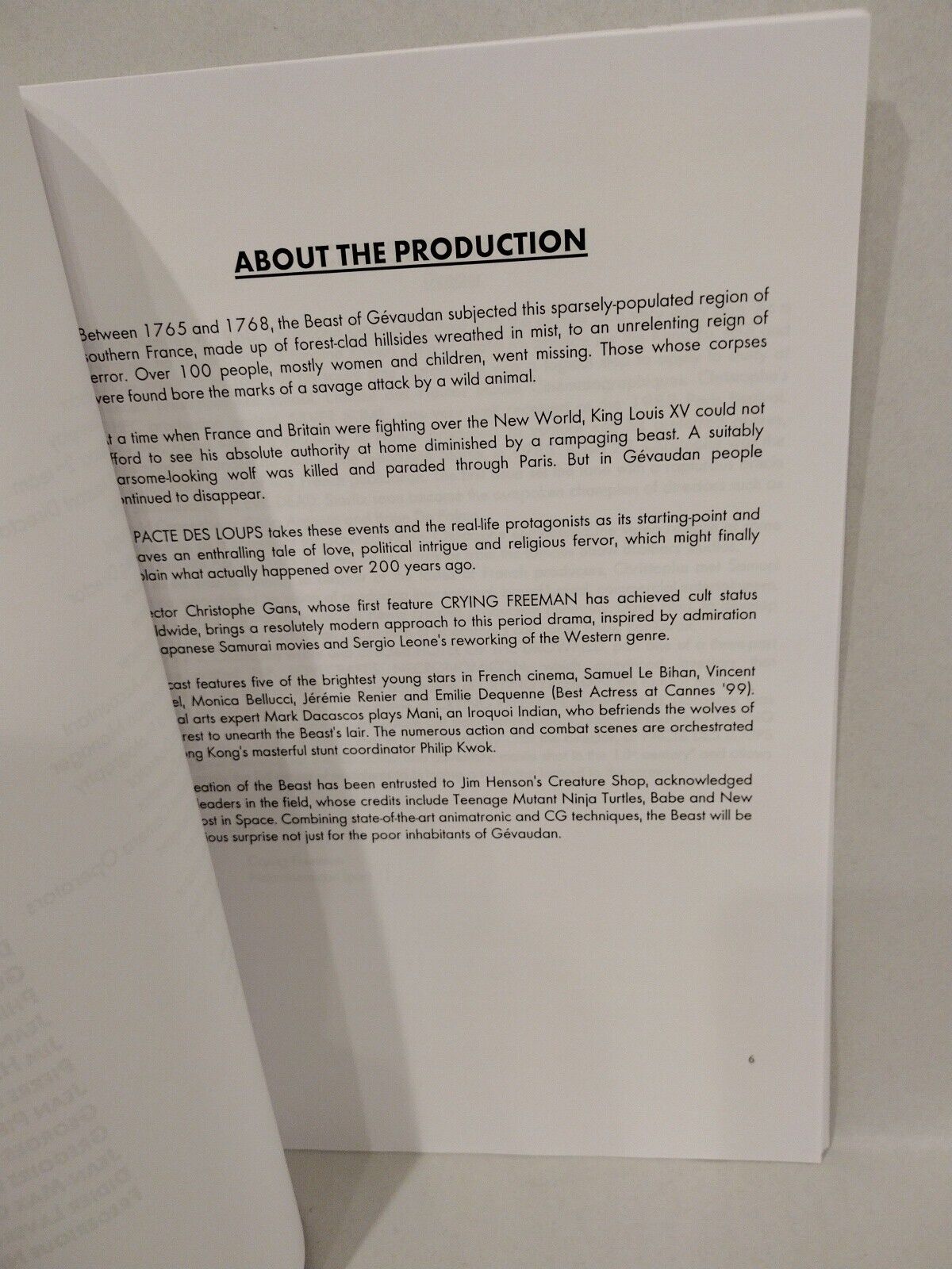 Brotherhood Of The Wolf (2001) Studio Canal Press Release Packet with Folder