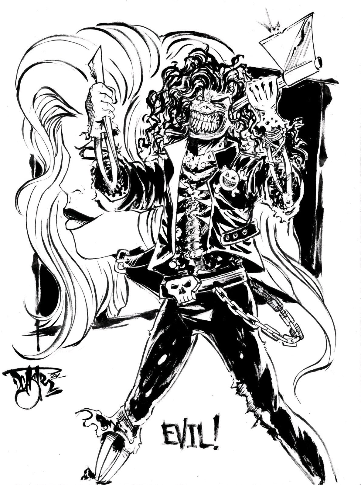 Evil! (2025) Original 9 X 12" Evil Ernie & Lady Death Dave Castr Inked Art W COA