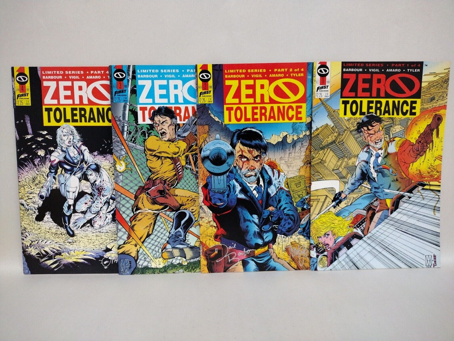 Zero Tolerance (1990) Complete First Comics Series 1 2 3 4 Signed Vigil Barbour 