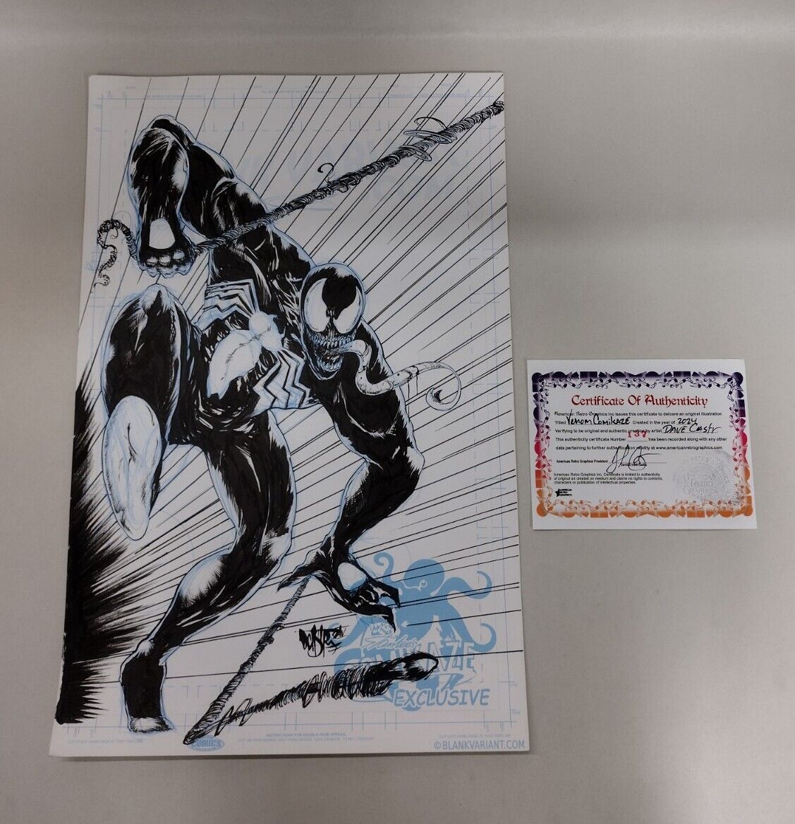 Venom Comikaze Original Illustration (2024) 11 X 17" Signed Dave Castr W COA