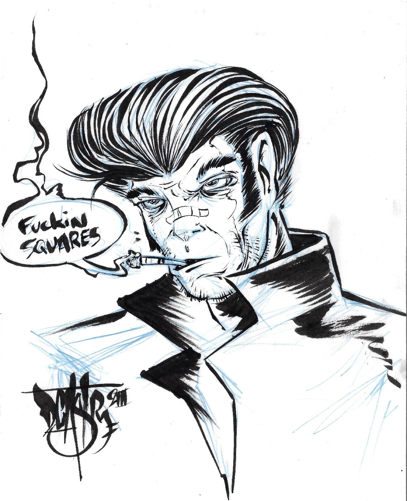 Squres Original (2023) Rebel Dave Castr 8 X 6" Pencil Ink Illustration W COA #4