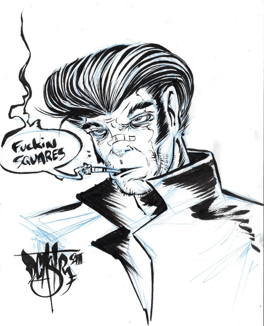 Squres Original (2023) Rebel Dave Castr 8 X 6" Pencil Ink Illustration W COA #4