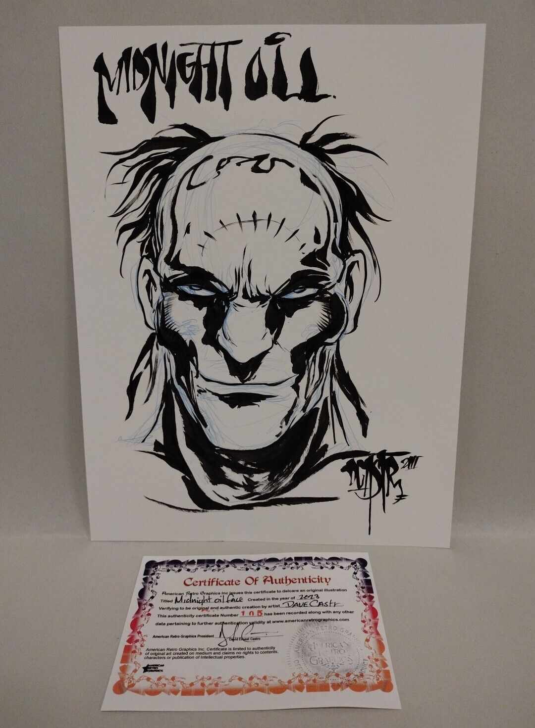 Dave Castr Original 9 X 12 Midnight Oil Face Inked Comic DCastr Art W ARG COA