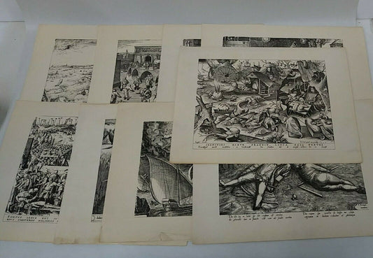 Lot Of 9 Vintage Copies of Pieter Brueghel Print Political Satire Illustrations