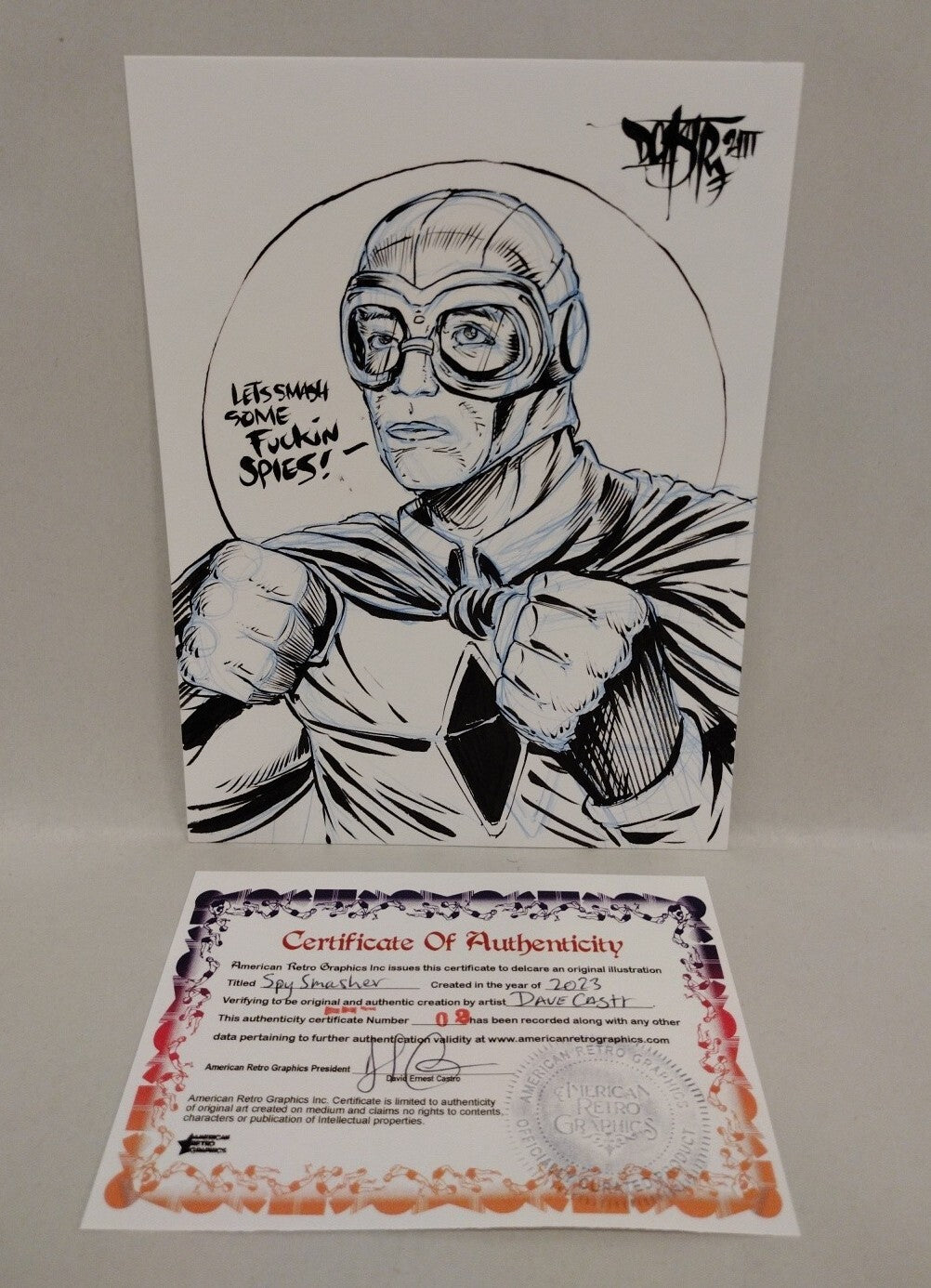 Original Comic Art "Spy Smasher" By Dave Castr W American Retro Graphics COA