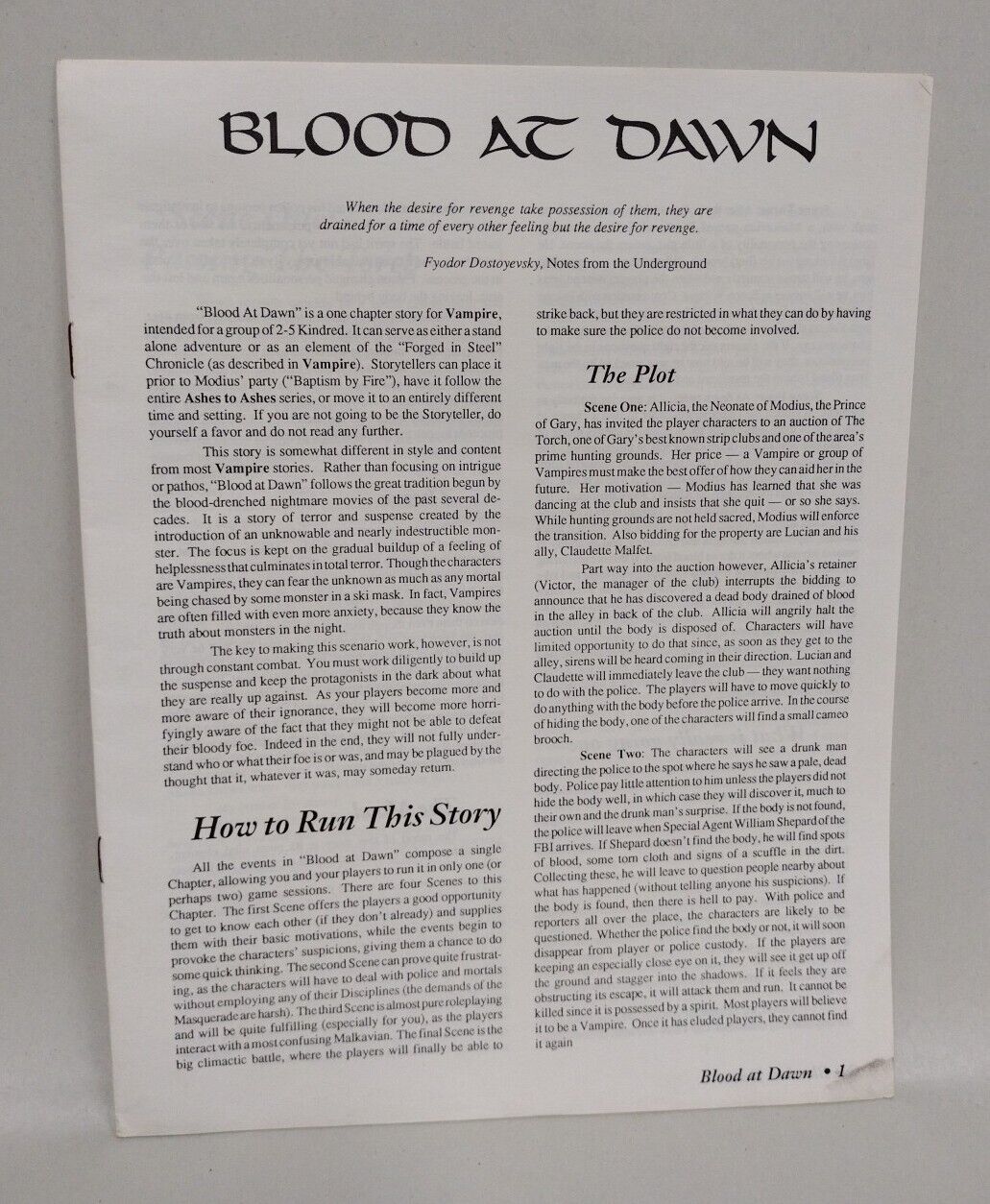 Vampire the Masquerade (1991) RPG Storyteller's Screen w Blood at Dawn Adventure