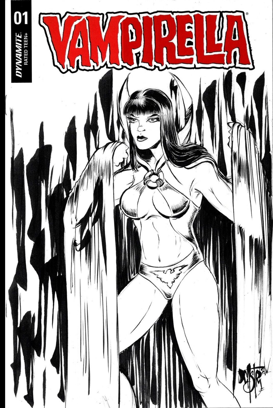 Vampirella #1 (2019) Dynamite Sketch Variant Comic W Original Dave Castr Art COA