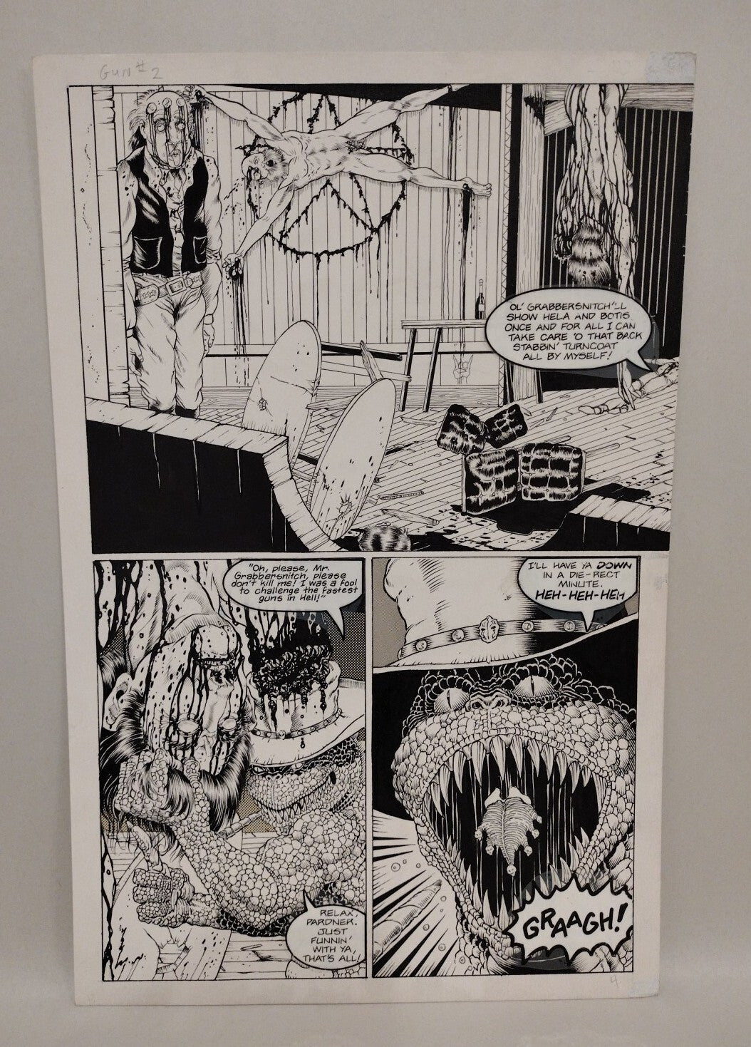 Original Joe Vigil Gunfighters In Hell Comic Art Pg 4 Issue 2 Pasted Letters