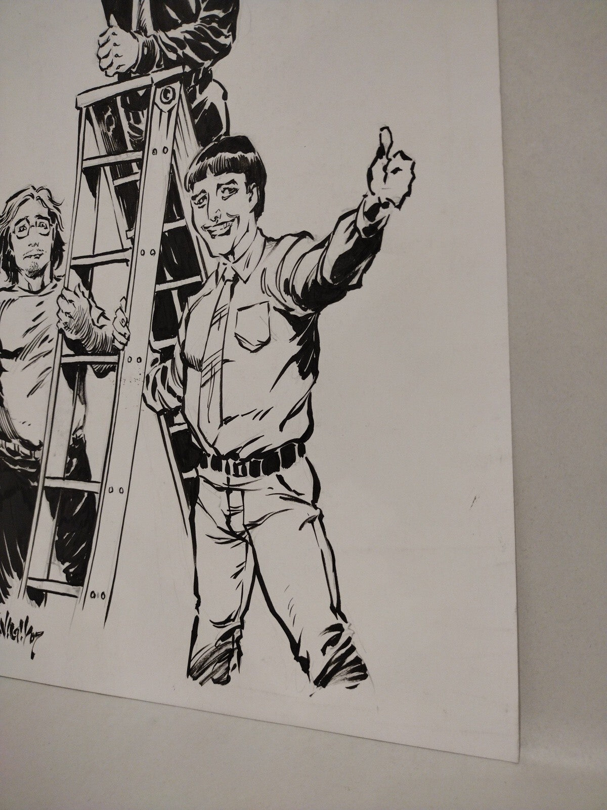 Tim Vigil Original Inked Illustration 3 Figure Character 11 X 17 Signed