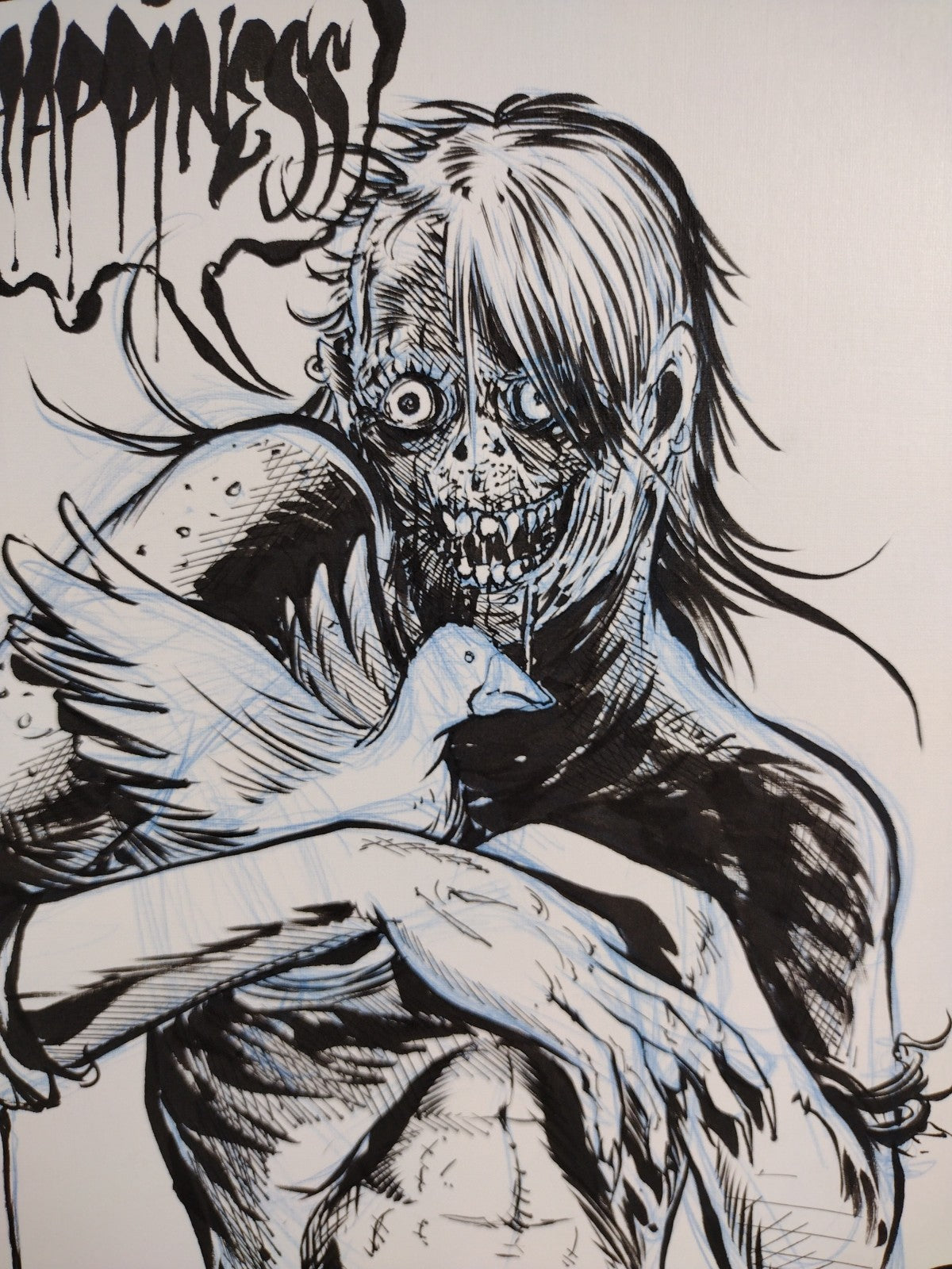 Happiness Original (2023) Dave Castr 8.5 X 11" Pencil Ink Drawing W ARG COA 193