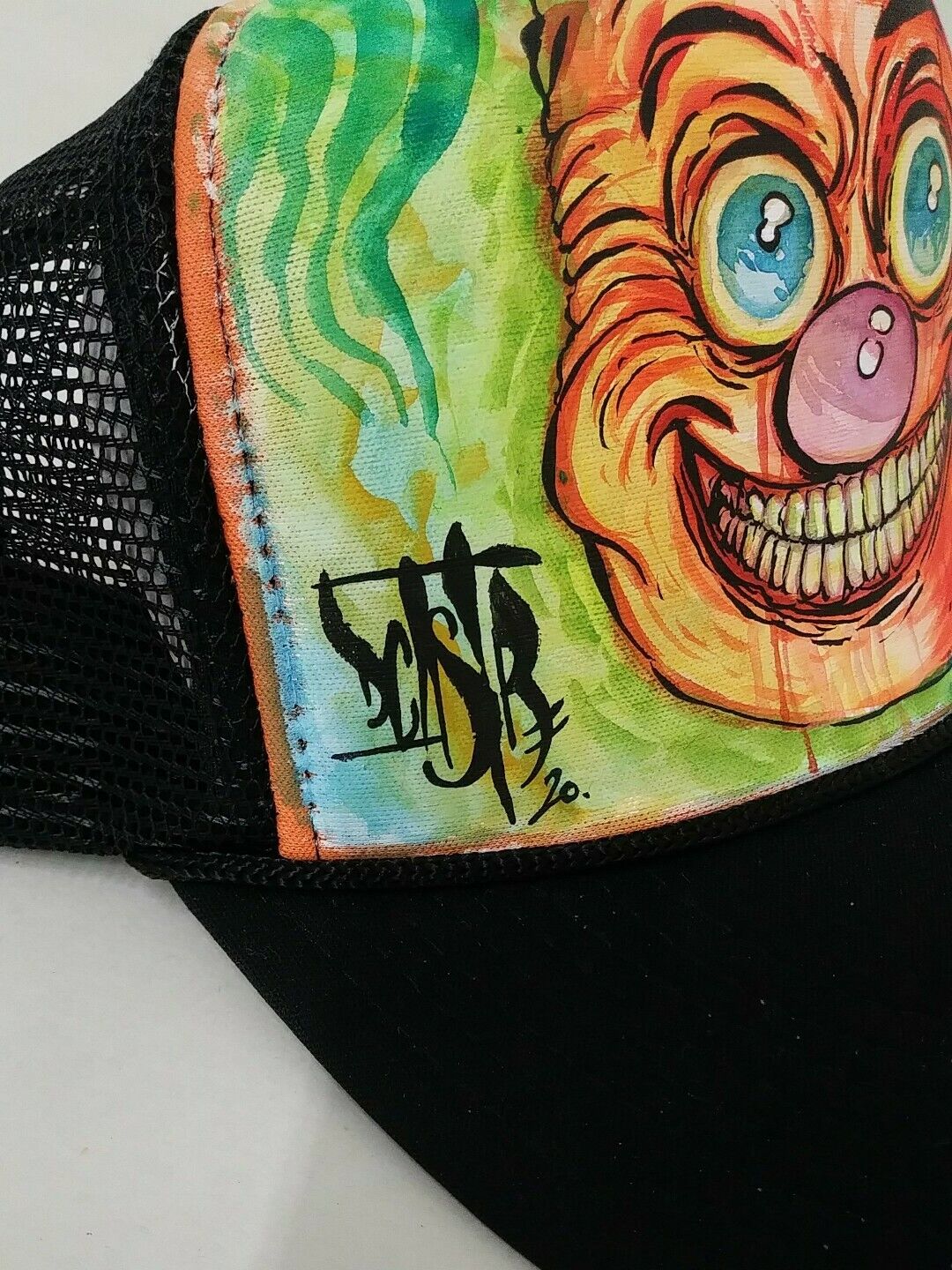 Original Dave Castr Watercolor & Ink Art On Black Trucker Snapback Hat New 2020