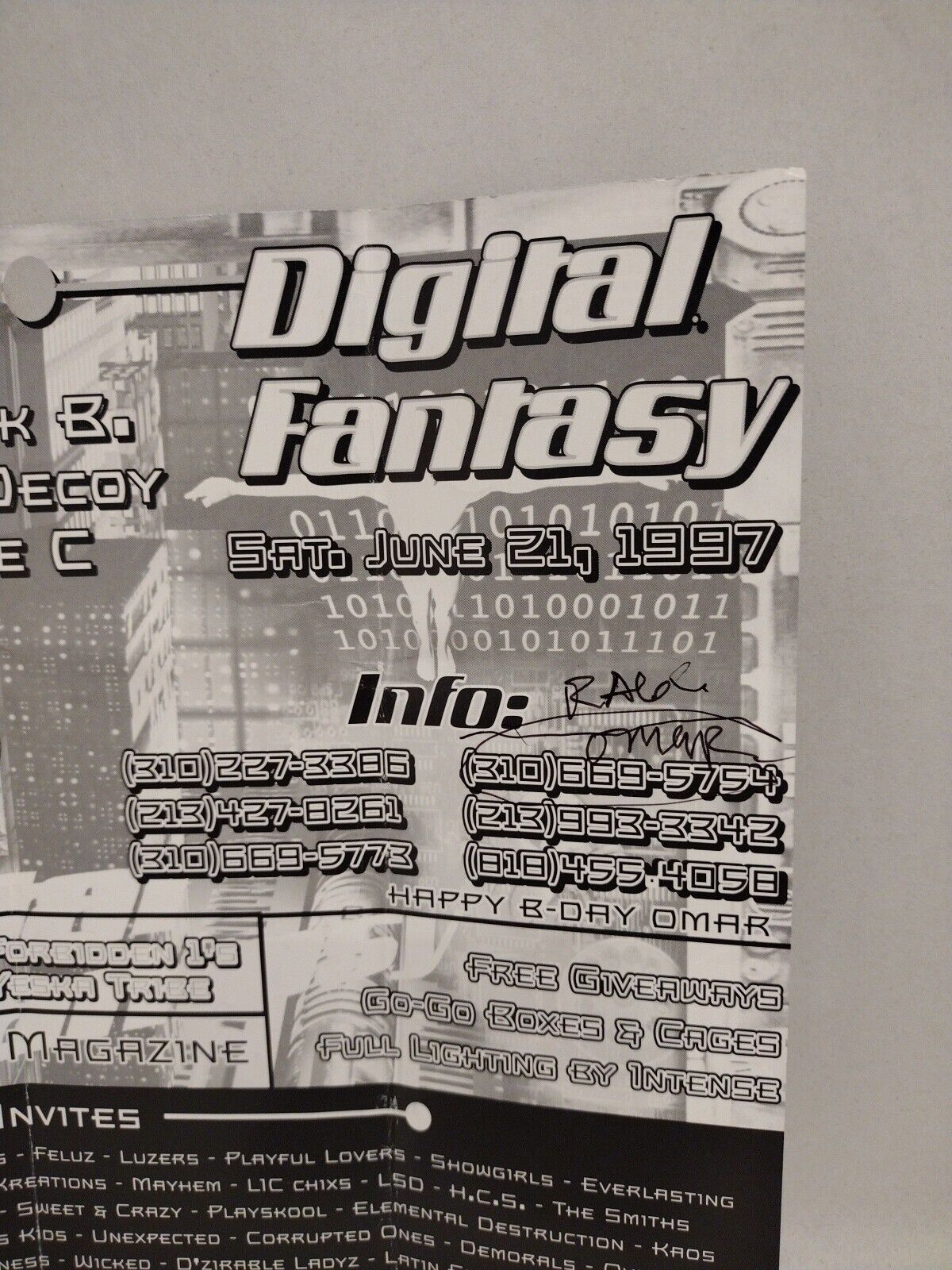 Digital Fantasy 2 1997 Los Angeles Underground Party Flyer 8.5 X 11 Party Crews