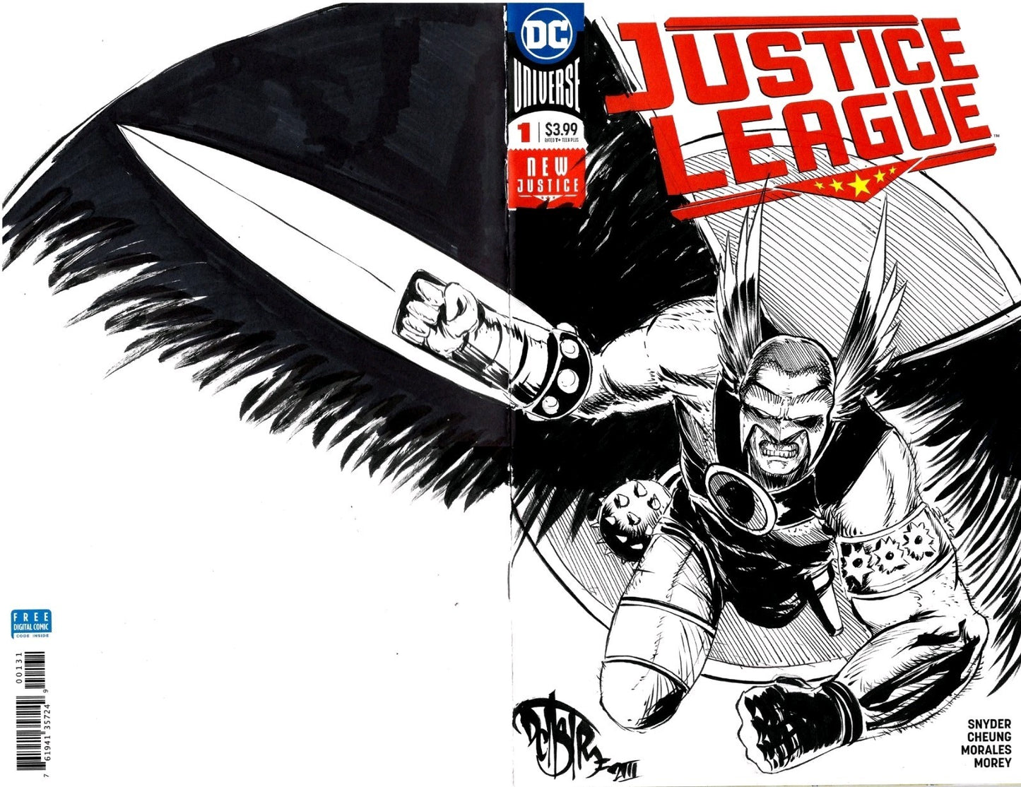 Justice League #1 (2018) DC Sketch Var Comic Cover W Original Hawkman DCastr Art